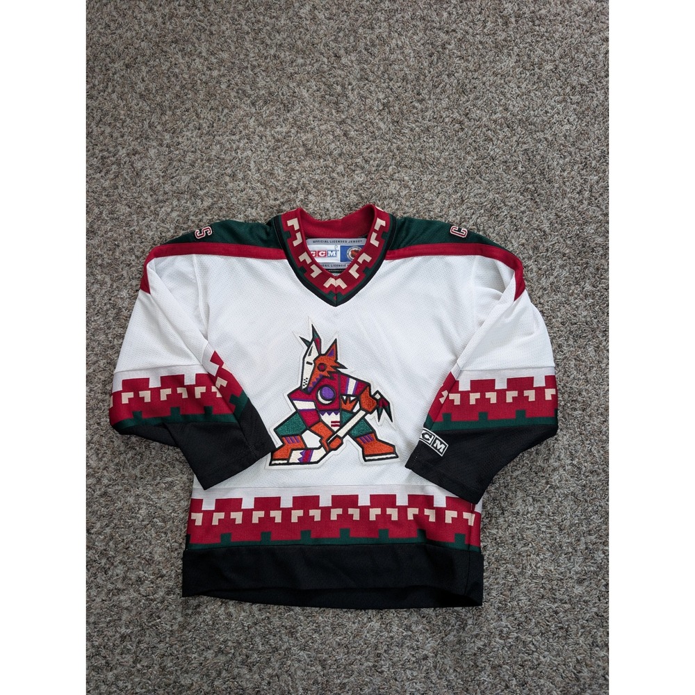 Vintage CCM Phoenix Coyotes Kachina NHL Jersey Boys Size S/M White Peyote Logo